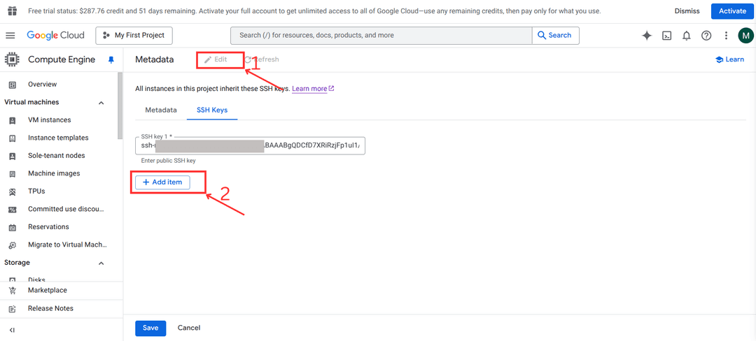 Metadata settings on google cloud console
