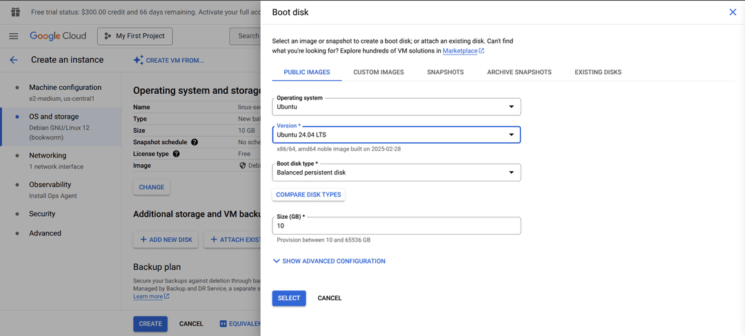 VM instance OS settings